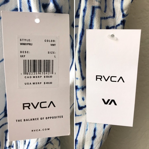 RVCA Lily Romper Blue White Printed NWT Romper L - Picture 11 of 16